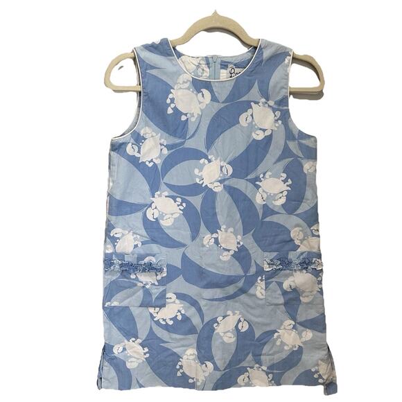 Dress Lilly Pulitzer GIRLS size 14 Cotton Blue Crabs Beach zipper pockets - Picture 1 of 5